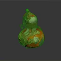 Gourd Shaped Sculpture With Intricate Golden Dragon Patterns Orange Green Colors And Red Rope