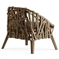 Handwoven Rattan Accent Chair With Green Leather Cushion And Wooden Frame