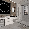 Modern Bathroom Interior Design With Vanity Large Mirror Glass Shower And Mosaic Tiles