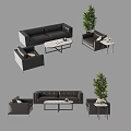 Modern Leather Sofa and Coffee Table Set With Side Table and Green Plant Decor 3d model
