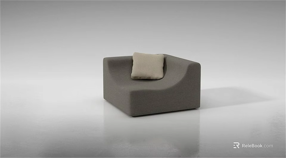 Sleek Modern Gray Single Sofa with Light Cushion and Curved Design 3d model