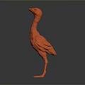 Red Bird Sculpture Standing With Long Neck And Textured Body
