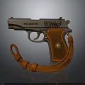 Black HANDBUN P8 Handgun with Orange Braided Holster and Gold Button