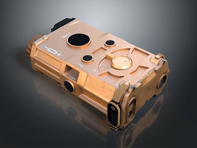 Golden Weapon Tactical Mechanical Component With Circular Holes And Metallic Texture 3d model