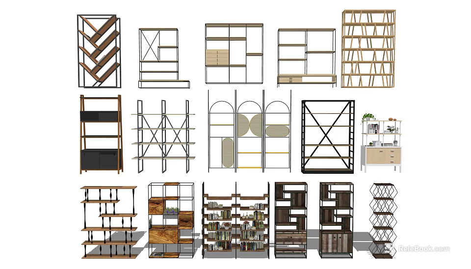 Various Modern Shelving Units With Different Designs Structures And Materials 3d model 