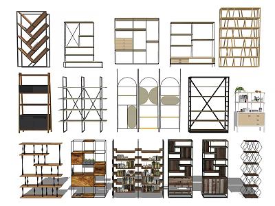 Various Modern Shelving Units With Different Designs Structures And Materials 3d model