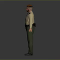 Full Body View Of Man Wearing Brown Hat Beige Shirt Black Tie And Green Pants