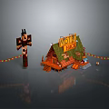 Mystery Shack Wooden Cabin Building With Signboard Decorative Flags And Roof Design