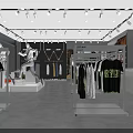 Modern Clothing Store Interior With Mannequins Hanging Clothes And Apparel Shelves
