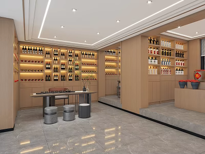 Modern Tobacco And Alcohol Store Interior With Shelves Displaying Liquor And Tobacco Products 3d model