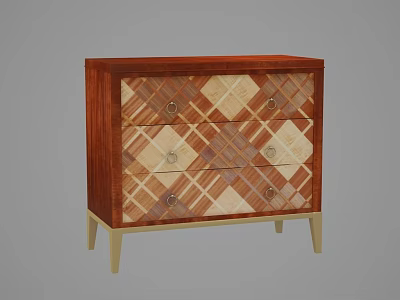 Elegant Wooden Sideboard With Diamond Pattern Drawers And Gold Legs Design 3d model