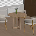 Light Wooden Interior With Round Table Three Chairs And Yellow Flower Vase