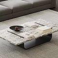 Modern Coffee Table With Marble Top Black Metal Base Books And Decorative Bowl