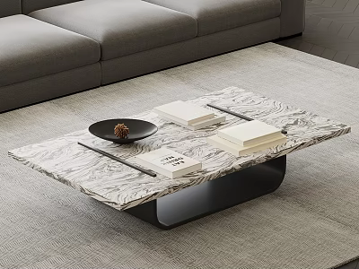Modern Coffee Table With Marble Top Black Metal Base Books And Decorative Bowl 3d model