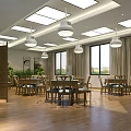 Elegant Hotel Mahjong Room With Bright Ceiling Lights Wooden Floors And Tables