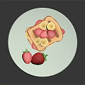 Creamy Waffle Stack With Fresh Banana Strawberry Slices On White Plate