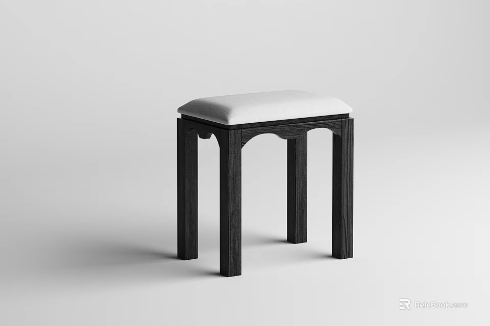 Modern Stool With White Cushion And Black Wooden Frame Simple Design 3d model
