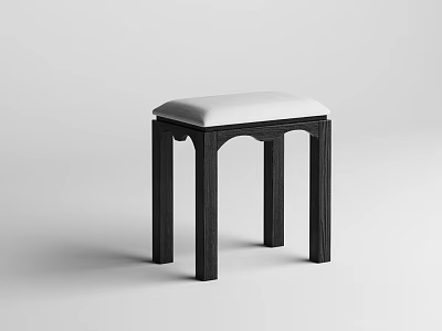 Modern Stool With White Cushion And Black Wooden Frame Simple Design 3d model