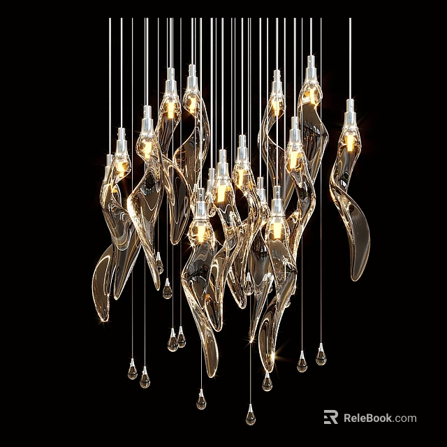 Elegant Modern Glass Chandelier With Unique Curved Design For Interior Lighting 3d model 