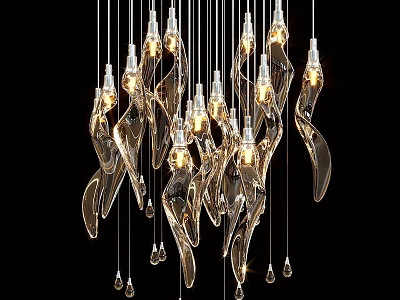 Elegant Modern Glass Chandelier With Unique Curved Design For Interior Lighting 3d model