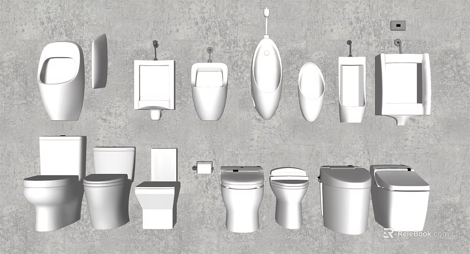 Different Types of Toilet Designs Including Urinals Bowls and Tank Models 3d model 