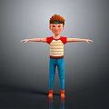 3D Boy Character With Brown Hair Headband Red White Striped Shirt Blue Pants Orange Shoes