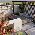 Modern Courtyard Garden Design Featuring Paved Flooring Various Plants And Outdoor Seating Area