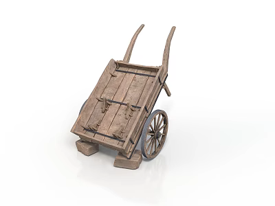 Vintage Wooden Wheelbarrow With Classic Design And Single Wheel Construction 3d model