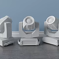 Three Gray Stage Moving Head Decorative Lights On Blue Wall And Wooden Floor