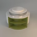 Circular Multi Tiered Display Shelf With White Surface And Green Supports For Product