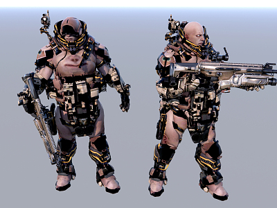 Modern game character sci-fi warrior model