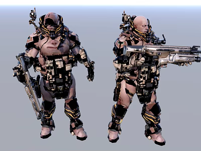 Game and Movie Sci Fi Characters in Mechanical Armor Holding Weapons Design 3d model
