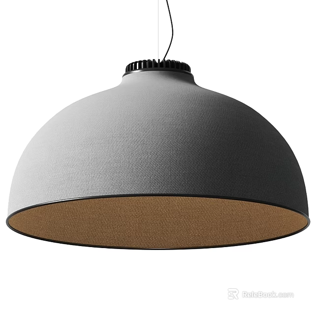 Modern Grey Fabric Pendant Light With Brown Inner Lining And Dome Shape Design Structure 3d model