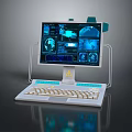 Advanced Tech Workstation With Blue Digital Interface Data Charts And Keyboard Setup
