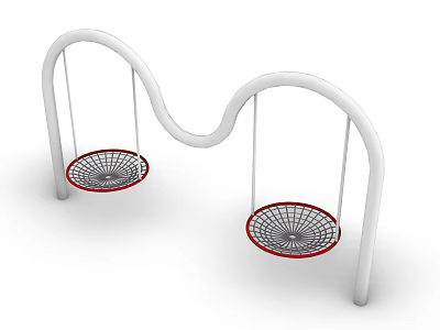 Outdoor Playground Equipment With Two Net Swings Curved White Frame Red Edges 3d model