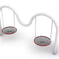 Outdoor Playground Equipment With Two Net Swings Curved White Frame Red Edges