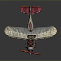 Vintage Biplane Airplane With Red Propeller And White Wing Details In Classic Style