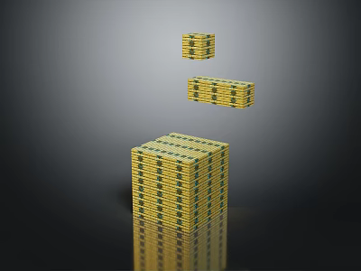 Decorative Ornament Set Of Yellow Stacked Cubes With Dark Background And Reflective Surface 3d model