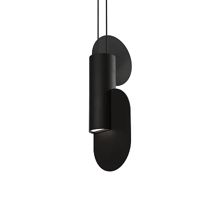 Elegant Modern Black Pendant Light With Geometric Circular Cylindrical Design 3d model