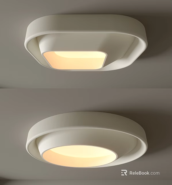 Modern White Ceiling Lights With Sleek Design And Varied Shapes 3d model 