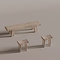 Natural Wooden Leisure Chairs with Simple Design Bench and Small Stools Set