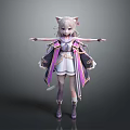 Cat Ear Girl With Feline Features Long White Hair Kimono Style Outfit Standing Pose