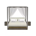 Modern Four Poster Double Bed with White Canopy and Wooden Bedside Tables 3d model