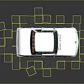 Vintage White Small Car With Retro Design On Checkerboard Floor