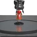 Cute Doll With Black Hair In Braids Red Outfit And Golden Decorations Against Blue Sky