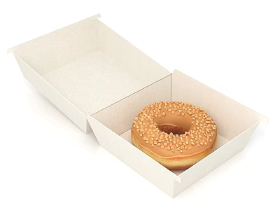 Open Paper Box Containing a Fresh Donut With Golden Sesame Seeds 3d model