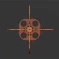 Orange Mechanical Device Structure With Interconnected Gears And Articulated Arms