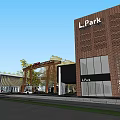 Red Brick Building Exterior With People Walking In Front And Trees Around Blue Sky