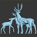 Modern Geometric Blue Deer Sculptures Large And Small On Reflective Dark Background
