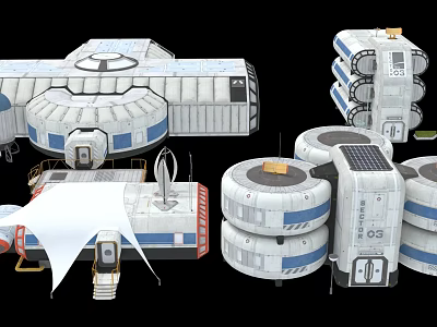 Industrial Equipment Modular Structures With Circular Components And Mechanical Units 3d model